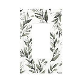 Spring Summer Neutral Decorative 1 Gang Single Decorator GFCI/Rocker Wall Plate Dark Green Olive Ivy Eucalyptus Leaf Boho Floral Electrical Receptacle Outlet Light Switch Cover for Dimmer, USB
