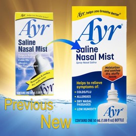 Ayr Saline Nasal Mist Spray 50 mL – Non Medicated Nasal Moisturizer for Dry Nasal Passages Cold and Allergy Relief (Pack of 3)