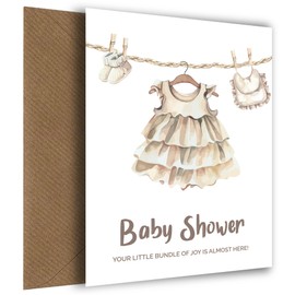 Hey Chimp Girl Baby Shower Cards for Parents - Cute Girls Clothing on Washing Line - Cute Keepsake Baby Shower Card for Girl, Niece, Granddaughter or Bestie's Little One