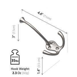 HARPOON 5 Pack Heavy Duty Three Flared Prongs Coat Hooks, Wall Mounted with 15 Screws Retro Three Robe Hooks, Utility Hooks for Scarf, Bag, Towel, Key, Cap, Cup, Hat (Satin Nickel)