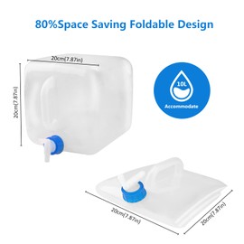 10L Collapsible Water Container with Spigot Large Capacity Foldable Water Canteen Lightweight Portable Water Carrier with Handle Square Water Bucket for Outdoor Camping Hiking Emergency Survival