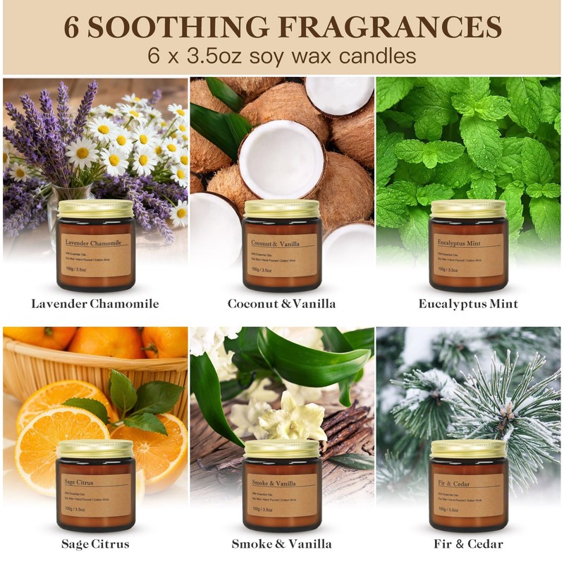 6-Pack Scented Candles for Home, 3.5 Oz Soy Wax Candles