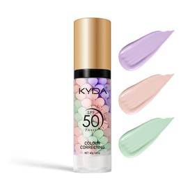 KYDA Color Correcting Primer,SPF Makeup 50 PA+++,Color Correcting Serum, Moisturizing Makeup Primer, One Step Brightening Primer to Even Skin Tone, Oil Control Skin Corrector,Purple Pink Green