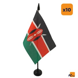 AZ FLAG Pack of 10 Kenya Table Flags - 15 x 10 cm - 10 Kenyan Mini Desktop Flags 100% Polyester with 25 cm Flag Pole and Black Plastic Base