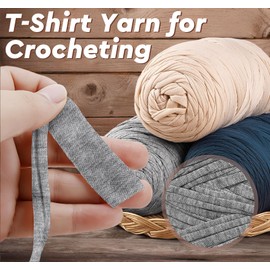 200 m T-Shirt Yarn for Crocheting, 600 g Macrame Yarn Knitting Yarn Fabric Tape Yarn for Knitting, Crochet, Weaving, Gift Ribbon, Bag Basket, Blanket (Grey)