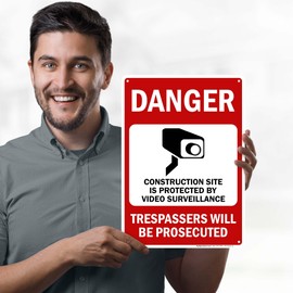 Danger Construction Site Is Protected By Video Surveillance Sign, 10x14 Inches, Rust Free .040 Aluminum, Fade Resistant, Made in USA by My Sign Center