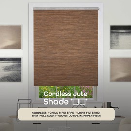 Cordless Privacy Jute Window Roller Shade - 39 Inch Width, 72 Inch Length - Cocoa - Light Filtering Woven Natural Fiber Horizontal Windows Blinds by Achim Home Decor