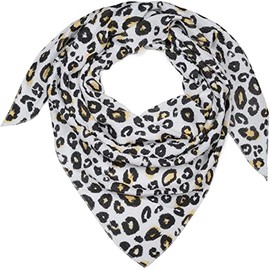 styleBREAKER 01020045 Women's Cotton Muslin Triangle Scarf with Leopard Pattern, Muslin Scarf, Lightweight Scarf, White