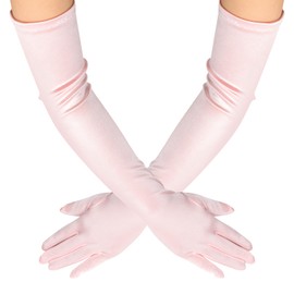 BLMHTWO Long Elbow Satin Gloves for Women Long Opera Satin Gloves Fancy Dress Gloves 1920s Style Prom Gloves for Women for Wedding Evening Graduation Party Opera (52 cm/20.47inch,pink)