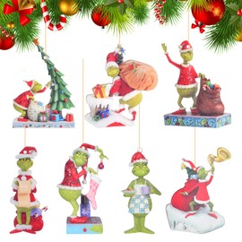 Pack of 7 Christmas Decoration Funny Christmas Tree Hanging Ornament 2D Acrylic Figure Tree Decoration with String Pendant Gift Tags for Party Window Indoor and Outdoor Use