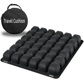 Inflatable Travel Cushion Airplane Seat with Storage Bag for Car/Office/Kitchen Chairs.36 Air Cells, Adjustable Firmness, Non-Slip Bottom