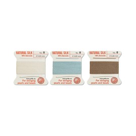 Griffin Bead Cord 100% Natural Silk #8 Color Assortment (White/Turquoise/Beige) Each Card Includes a stringing Needle.