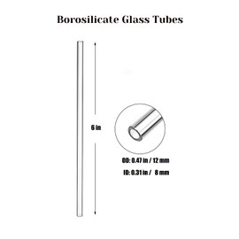 6-Inch Borosilicate Glass Tube, 12mm OD x 2mm Thick, Clear Glass Tubes for Lab, DIY, Art, Science Experiments, 8-Pack with 2 Brushes, Heat-Resistant, Safe for Blowing, Crafting