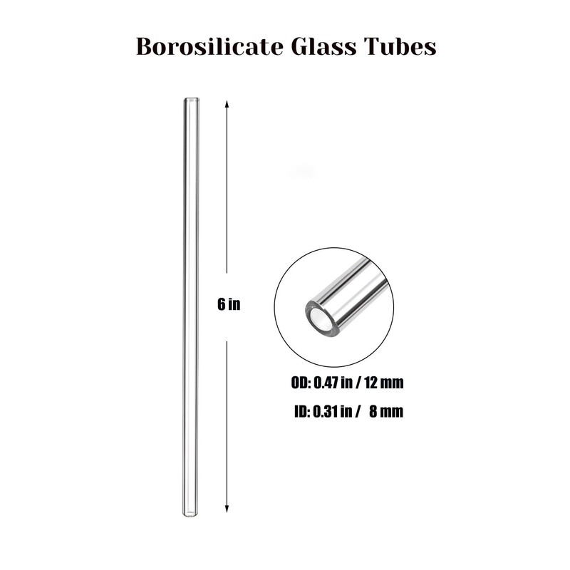 6-Inch Borosilicate Glass Tube, 12mm OD x 2mm Thick, Clear