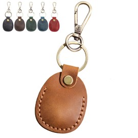 AirTag Case Genuine Leather Smart Tag Key Holder Anti-lost Tracking Leather Full Protection Air Tag Leather Bag Luggage Key Wallet Adult Kids Fashion Air Tag Case (Brown)