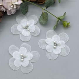 Two Layer Nail Diamond Nail Pearl Plum Blossom Petal Flower Women's Clothing/Knitted Shoes and Hats Decorative Accessories Thin Sha Cloth Stickers (White)