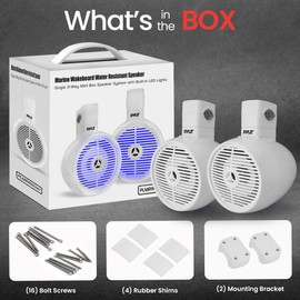 PyleUsa 6.5” Waterproof Off-Road Speakers - 200W 2-Way Marine Wakeboard Tower Sound System w/ LED Light, Full Range Outdoor Stereo Speaker for Car, ATV, UTV, Jeep, Boat, Includes Brackets (White)