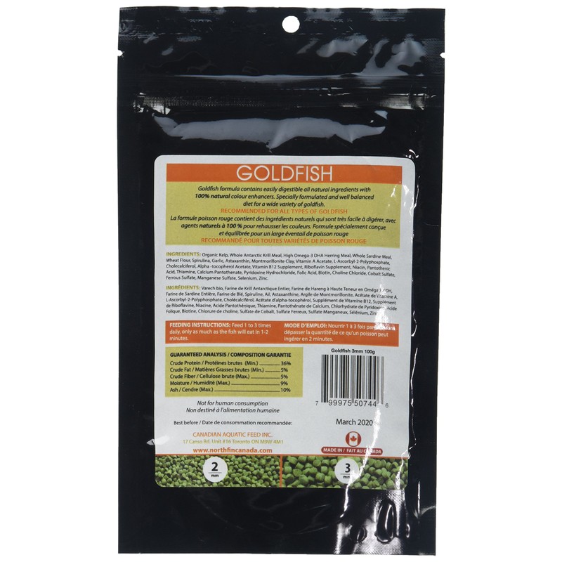 Northfin Food Goldfish Formula 3mm Pellet 100 Gram Package