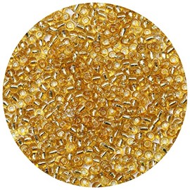 ORNSHIZI 4mm Silver Lined Gold Color Seed Beads 50gram About 650pcs, 6/0 Seed Beads for Making Bracelet Earring Necklace Jewelry