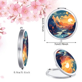 LONNAONE Compact Mirror for Women,Round Mini Pocket Travel Makeup Mirror,Pretty Portable Folding Small Pocket Mirror for Handbag,Purse,Double Sided Handheld Pocket Mirror (Silver Sunrise Mountain)