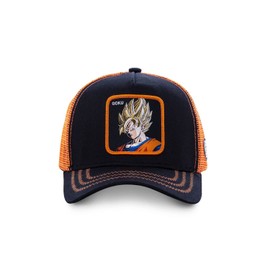 Capslab Dragon Ball Goku Trucker Cap Baseball Cap Trucker Cap Mesh Cap Snapback Curved Brim, Black/Orange