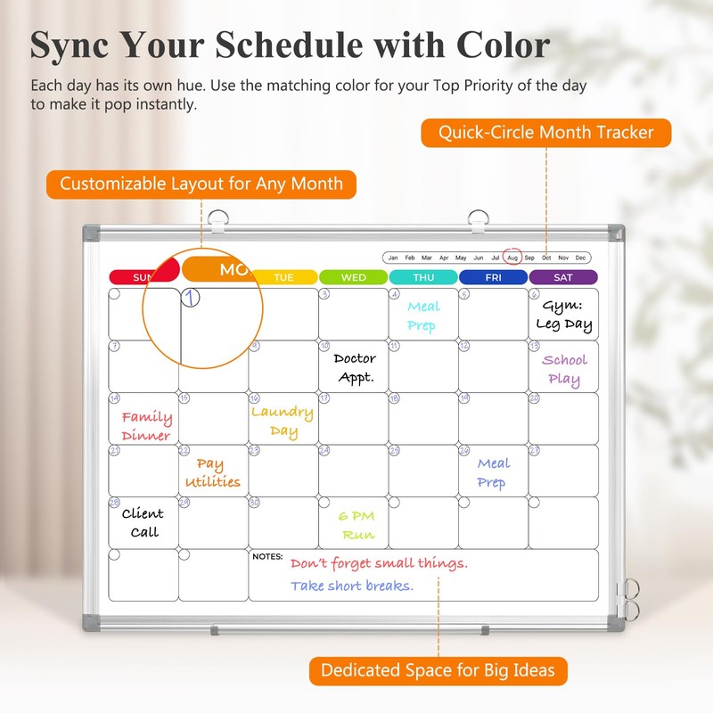 DOLLAR BOSS 24'' x 18'' Magnetic Whiteboard Calendar for wall,