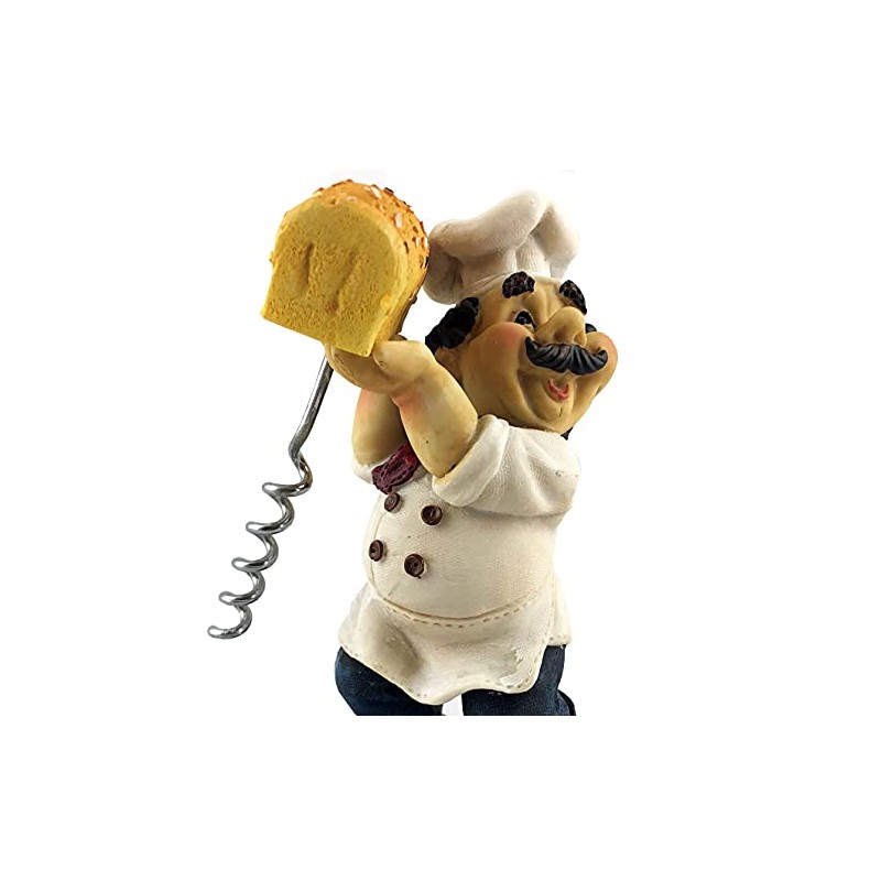 Italian Chef Baker Holding Bread Cork Screw Bottle Opener and