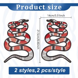 INFUNLY 4pcs Snake Sequin Patches Iron On Large Animal Sequined Appliques 2 Styles Embroidered Patches Fabric Patches for Clothing Jeans Jackets Handbag Shoes DIY Patches Decor