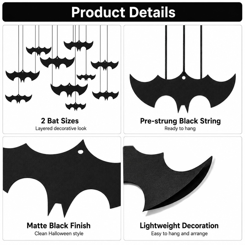 Lzahuam 16 Pcs Halloween Hanging Bats Decorations, Halloween Paper Bat