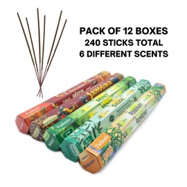 GERILEO Pack of 12 Assorted Boxes Incense Sticks Scents of the Forest, Forest Scents - 240 Sticks - Wood Sandalwood, Cedar, Myrrh, Mint, Sage and More - For Home, Meditation, Yoga