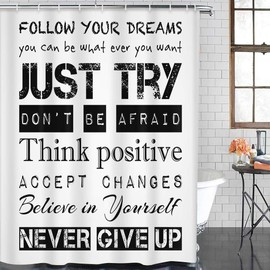 Emvency Shower Curtain Inspirational Motivational Follow Your Dreams Just Try Never Give Up Accept Changes and Others Waterproof Polyester Fabric 72 x 72 inches Set with Hooks