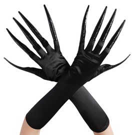 Long Finger Claw with Black Gloves for Women Scary Vampire Witch Cosplay Costume Accessories Set for Demon Crow