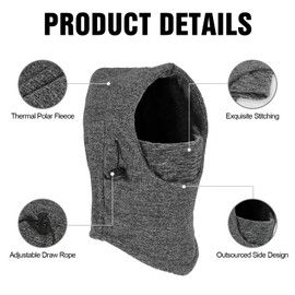 AYPOW Unisex Thermal Fleece Balaclava, Winter Warm Windproof Ski Mask Thermal Fleece Hood with Neck Warmer Face Cover Mask Thick Balaclava Winter Hat for Running Cycling Skiing Hiking Outdoor Sports