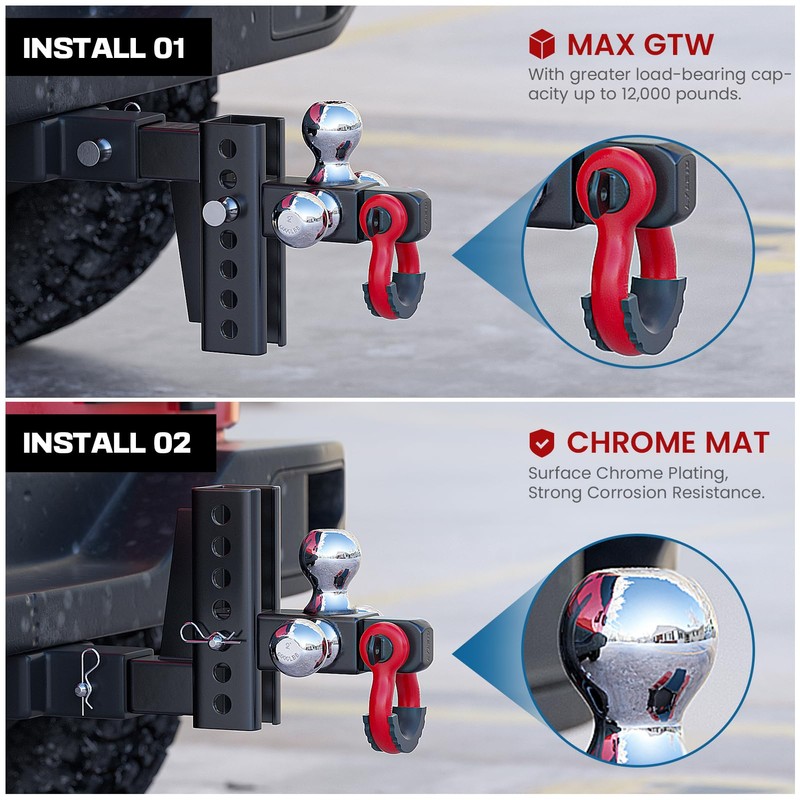Ayleid Trailer Hitch Tri-Ball Mount with Hook&Pin&Rotatable Tow Shackle,Fits 2-in