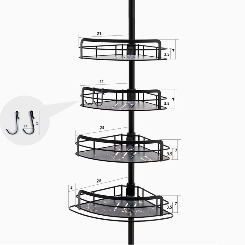 LCORMAG Shower Caddy Corner Tension Pole, 4 Tier Adjustable Corner