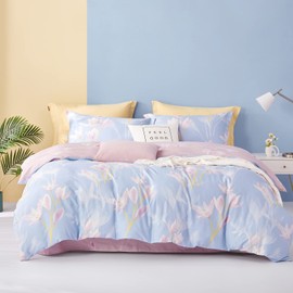 SAPHREAS Blue Pink Floral Duvet Cover Set Single Size Cotton 2 Piece Girls Bedding Comforter Duvet Cover Set 1 Duvet Cover 1 Pillow Shams