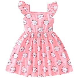 Little Girls Dresses Cat Casual Flutter Sleeve Swing Summer Sleeveless Kids Sundress Toddler Girl Pink Kitten Dress 5t / 4-5 Years