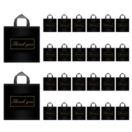 Odseciran 100 Pcs Black Thank You Bags for Small Business, Boutique Bag with Handle, Plastic Shopping Merchandise Return Gift Supplies 15x12 Inch