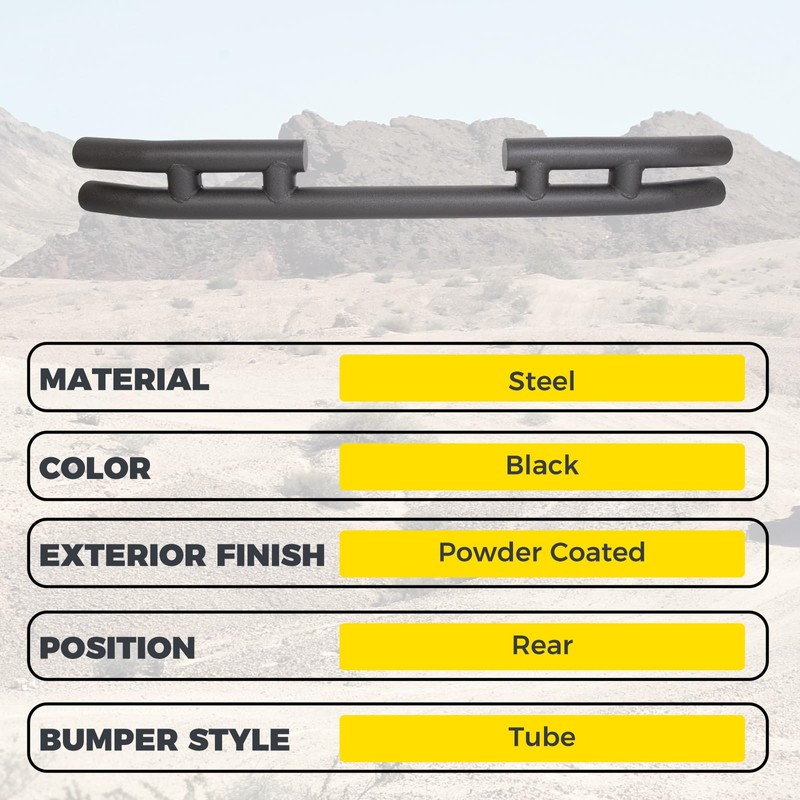KUAFU Rear Dual Tube bumper Compatible with 1997-2006 Jeep Wrangler