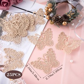 PAGOW 25PCS Ivory Butterfly Crochet Lace Doily Dessert Pad Afternoon Tea Cushion Christmas Valentines Decoration for Wedding Home Coffee Shop