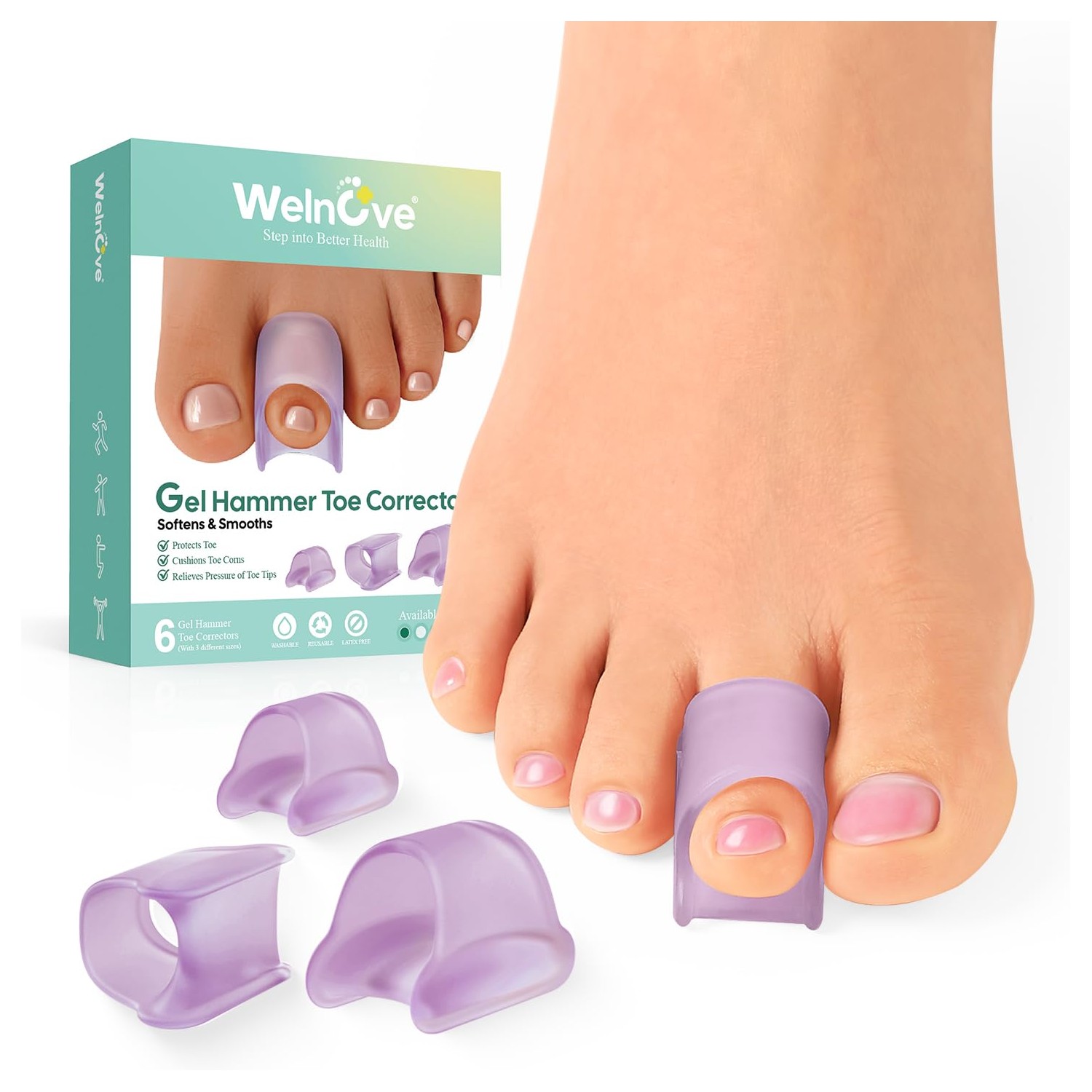 Welnove Hammertoe Corrector - 6 Pack Toe Splints - Soft Gel Toe ...