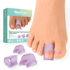 Welnove Hammertoe Corrector - 6 Pack Toe Splints - Soft Gel Toe Straighteners - Realign Bent, Curled, Crooked, Claw, Hammer Toes - Toe Corrector for Men and Women, 3 Different Sizes (lavender)