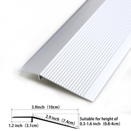 Trimold Aluminum Floor Transition Strip Flooring Reducer, Suitable for Doorways Threshold Ramp Tile Laminate, Bridge The Height Between 0.3-1.6 Inch (2.9Ft x 3.9In, Matte Silver)