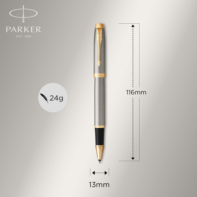PARKER IM Rollerball Pen, Brushed Metal with Fine Point Black
