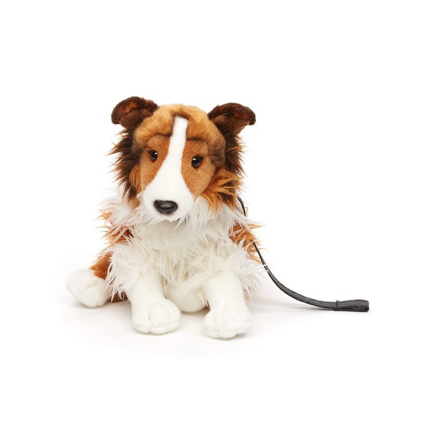 Uni-Toys - Long hair collie with lead, sitting - face