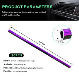 JUSTTOP 20 PCS Car Air Conditioner Decoration Strip, Bendable Car Interior Moulding Trim Strip Line, Waterproof DIY Trim Strips for Most Car Air Vent Outlet, Car Accessories (Shiny Purple)