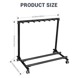 Elvaesther Multi Guitar Stand Rack with Wheels 7 Holders Foldable Guitar Stand Display Rack with No-Slip Rubber Padding Guitar Storage Rack for Home Band Stage Bass Acoustic Electric Studio Use