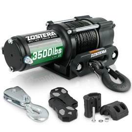Zostera 3500lbs ATV/UTV Winch with Synthetic Rope, Electric Boat Trailer Winch 12V, Waterproof Winch with 2 Wireless Remotes &Wired Switch,with Mounting Plate,Pulley,Rope Damper,Aluminium Fairlead