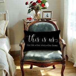 Set of 4 Farmhouse Decor Pillow Covers Family Inspirational Quotes Rectangular/Waist Cushion Cover Rustic Family Words Country Lumber Decor Pillowcases 12" X 20" for Sofa/Couch/Porch(Black)