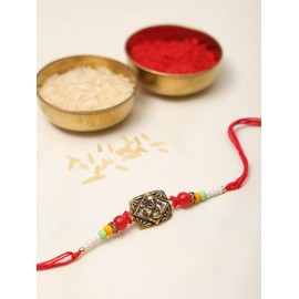 Exotic India Premium Rakhi Combo Pack of 5 Lord Ganesha, Om, Shivling, Radha Krishna & Beaded Rakhi for Brother Bhaiya Raksha Bandhan Gift Band